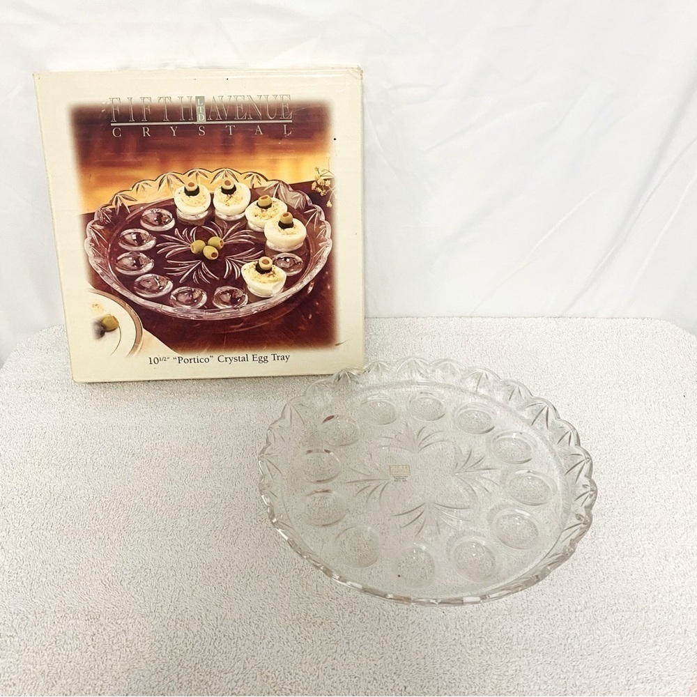 Fifth Avenue Portico Vintage Crystal Glassware Handcrafted 10 1/2” Egg Tray EUC